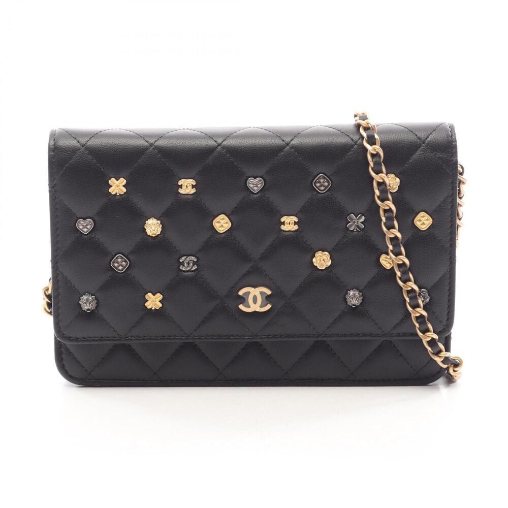 Chanel Matelassé Icon Shoulder Bag/Handbag, Lambskin Leather, Women's, Black ...